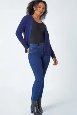 Tops>Roman Navy Petite Plain Stretch Cardigan 001FNavy
