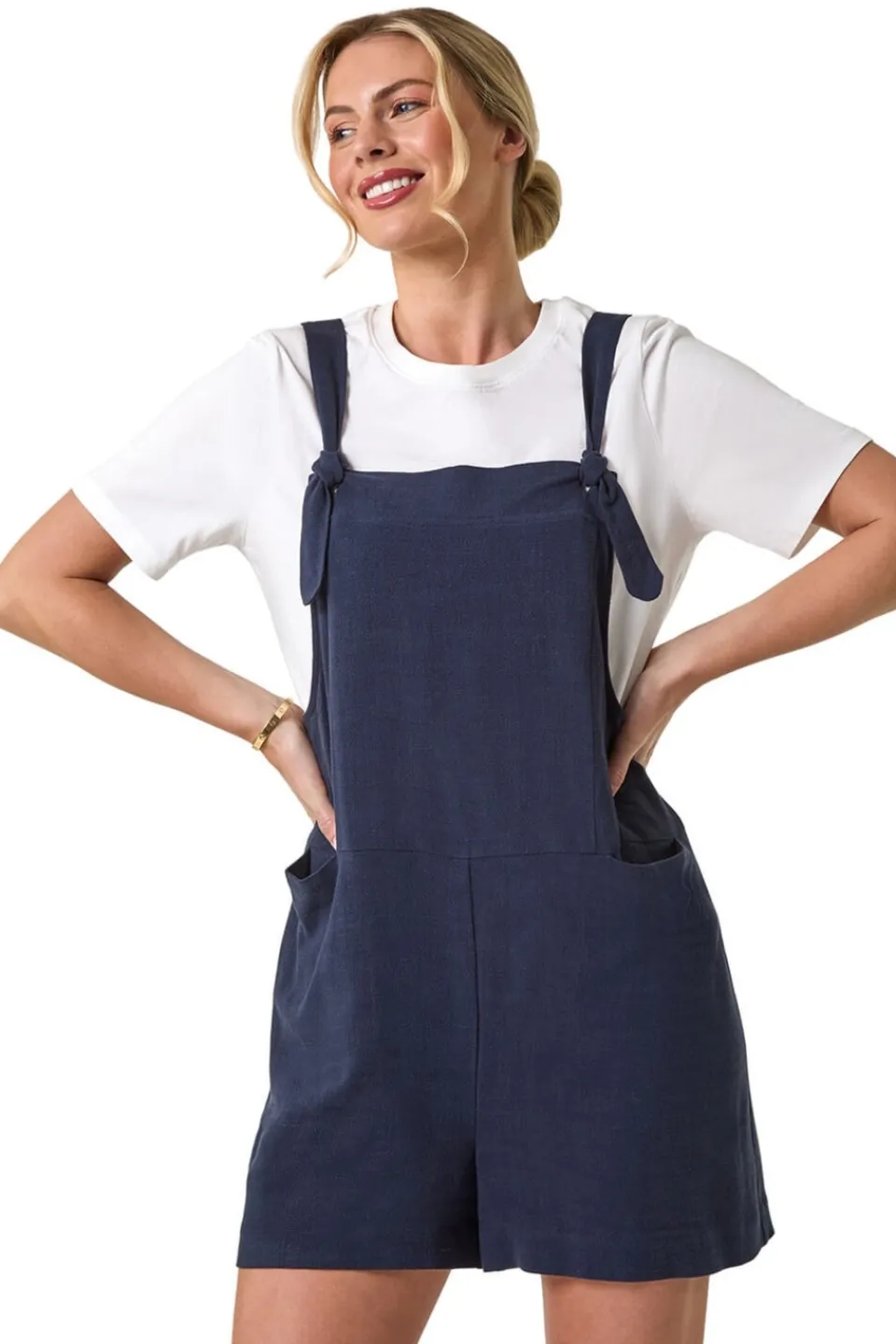 Jumpsuits & Playsuits>Roman Navy Petite Strap Woven Playsuit