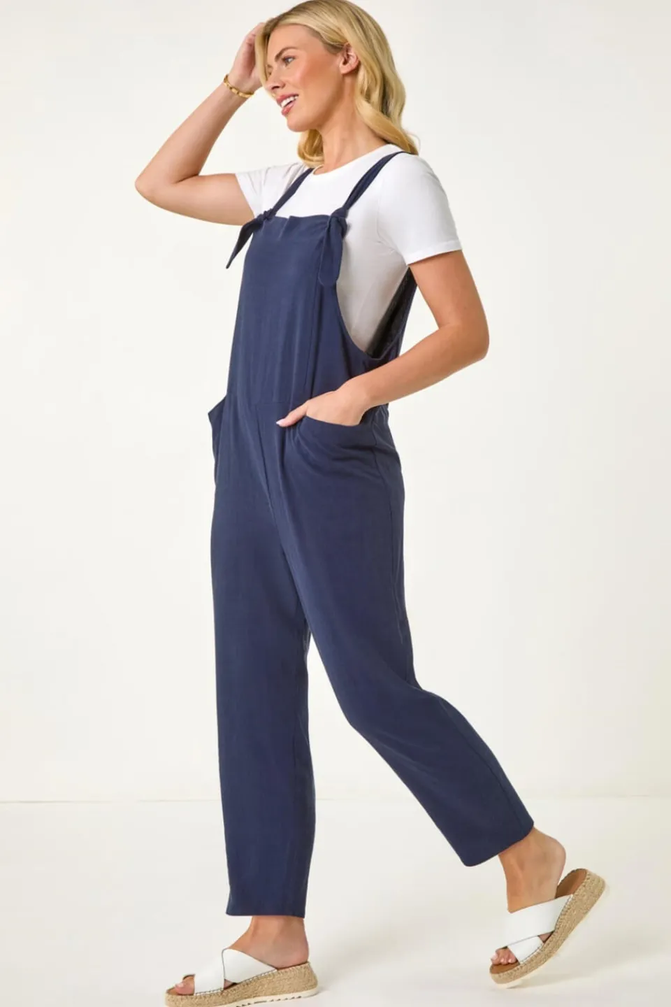 Jumpsuits & Playsuits>Roman Navy Petite Strap Woven Jumpsuit
