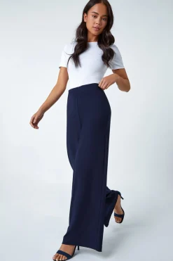 Trousers>Roman Petite Wide Leg Stretch Trouser Navy