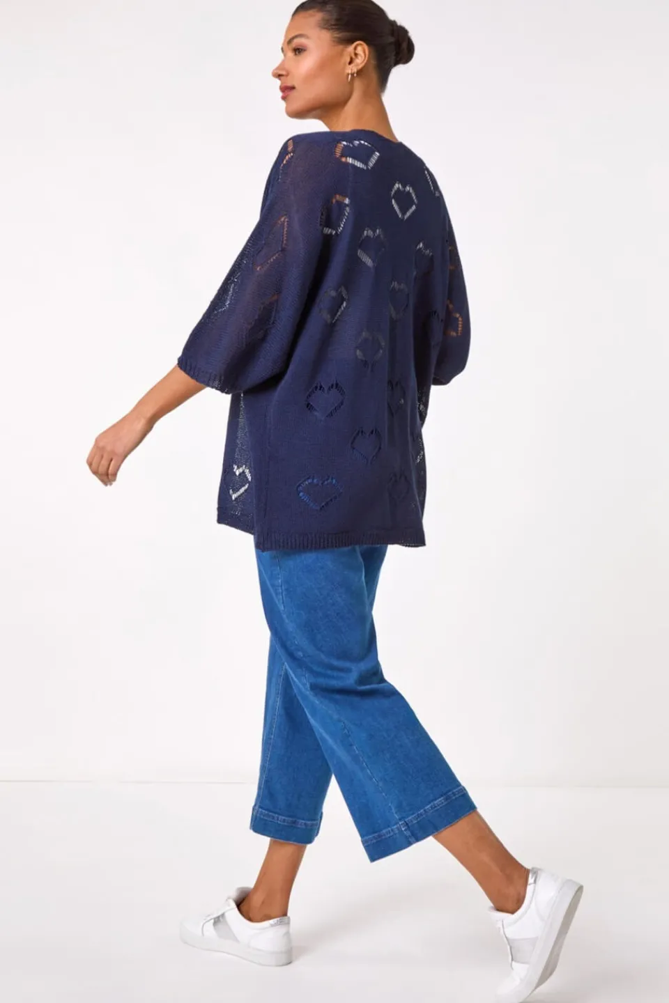 Knitwear>Roman Navy Pointelle Heart Knit Cardigan