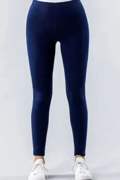 Loungewear>Roman Stretch Plain Elastic Waist Leggings Navy