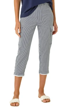 Trousers>Roman Navy Stripe Cropped Cargo Trouser