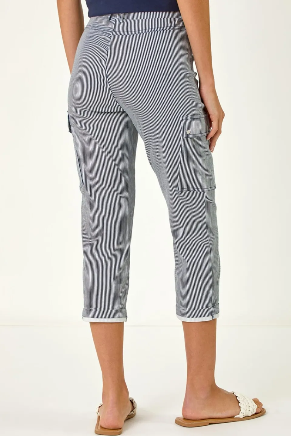 Trousers>Roman Navy Stripe Cropped Cargo Trouser