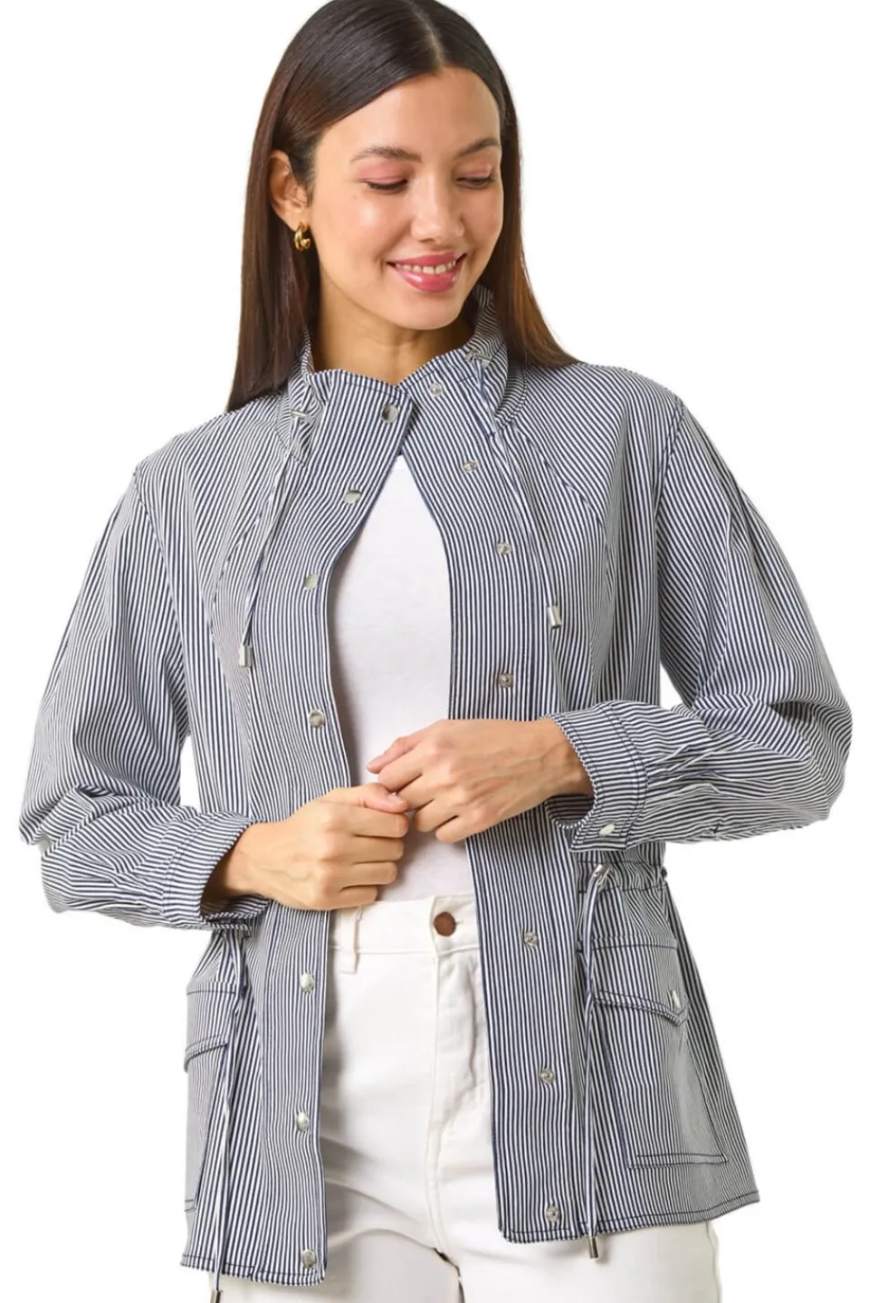Coats & Jackets>Roman Navy Stripe Safari Jacket