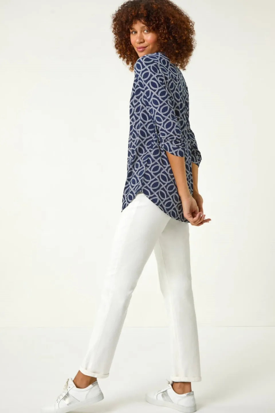 Tops>Roman Navy Textured Abstract Print Shirt