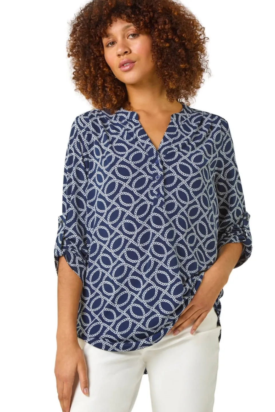 Tops>Roman Navy Textured Abstract Print Shirt