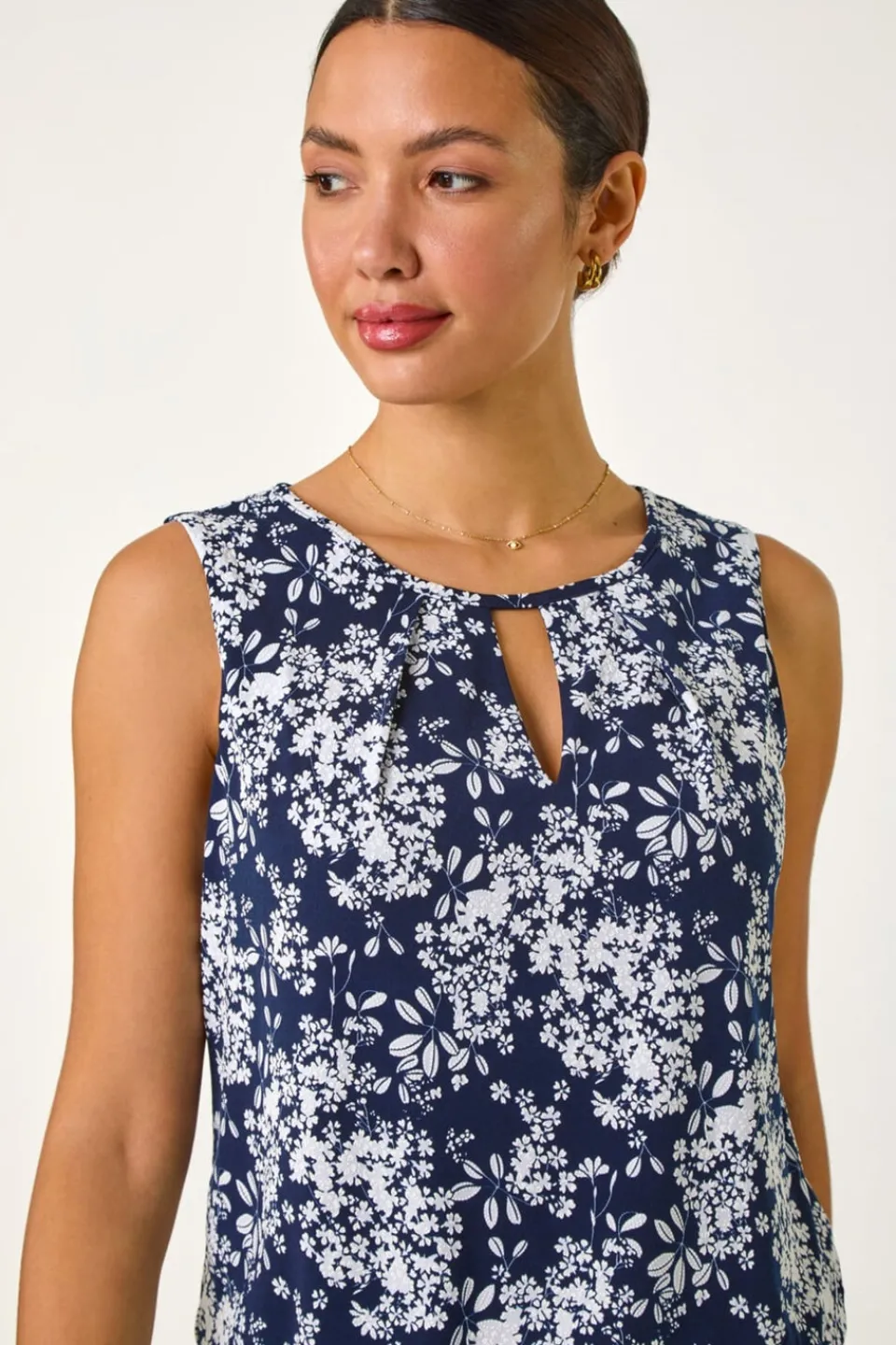 Tops>Roman Navy Textured Ditsy Floral Print Top