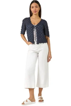 Tops>Roman Navy Textured Tie Front Shrug