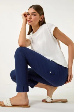 Trousers>Roman Turn Up Stretch Cargo Trousers Navy