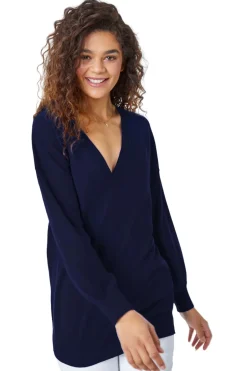 Tops>Roman V-Neck Stretch Jumper Navy