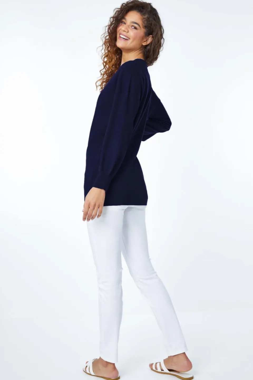 Tops>Roman V-Neck Stretch Jumper Navy