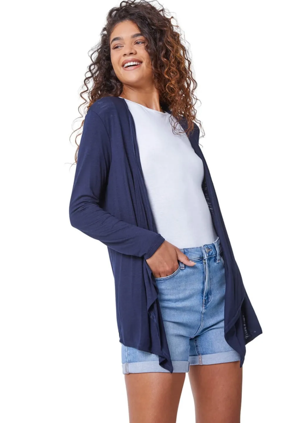 Tops>Roman Waterfall Front Jersey Cardigan Navy