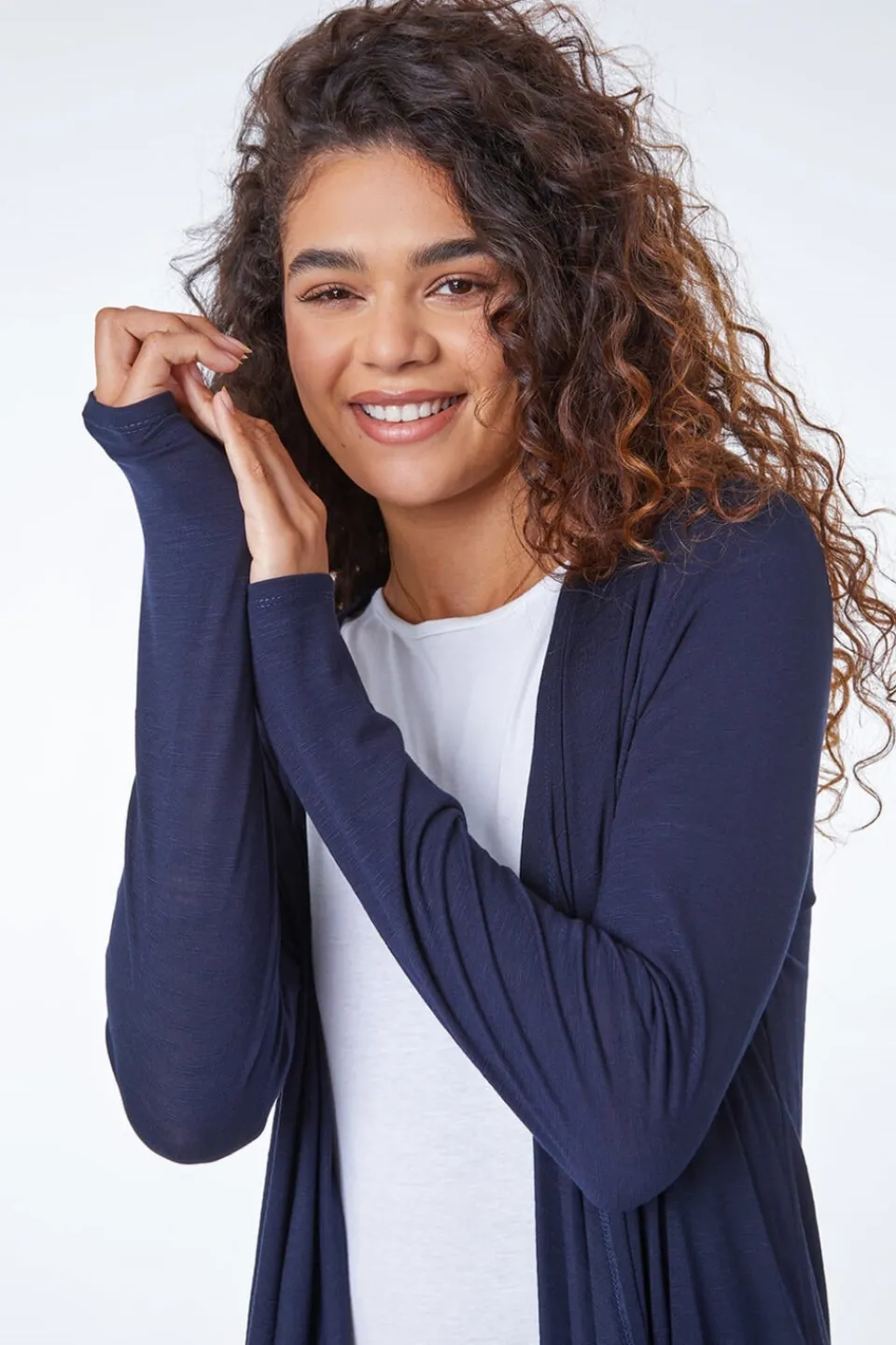 Tops>Roman Waterfall Front Jersey Cardigan Navy