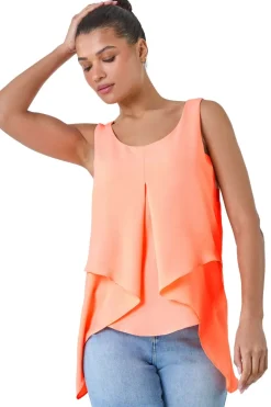 Tops>Roman Orange Asymmetric Sleeveless Vest Top