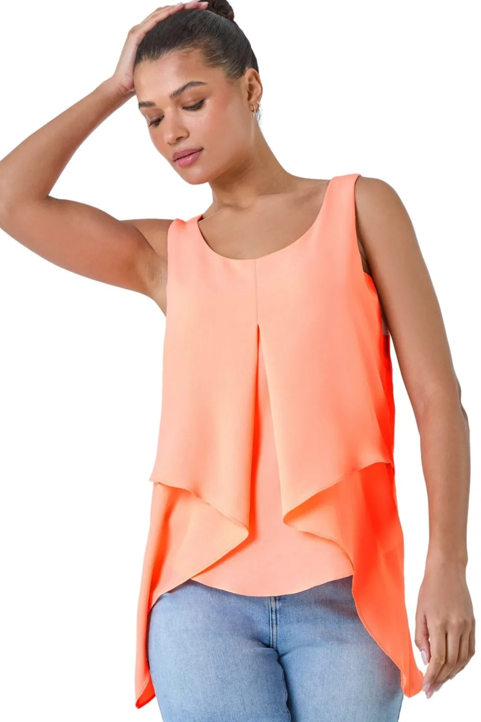 Tops>Roman Orange Asymmetric Sleeveless Vest Top