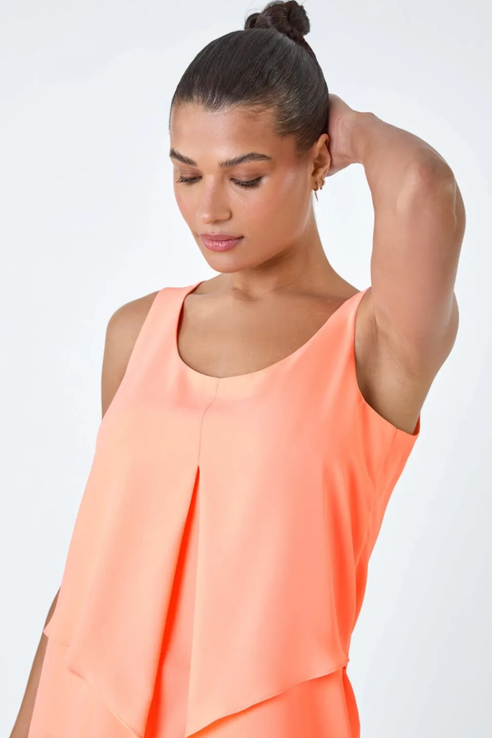 Tops>Roman Orange Asymmetric Sleeveless Vest Top
