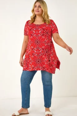 Tops>Roman Orange Curve Paisley Print Bar Back Top
