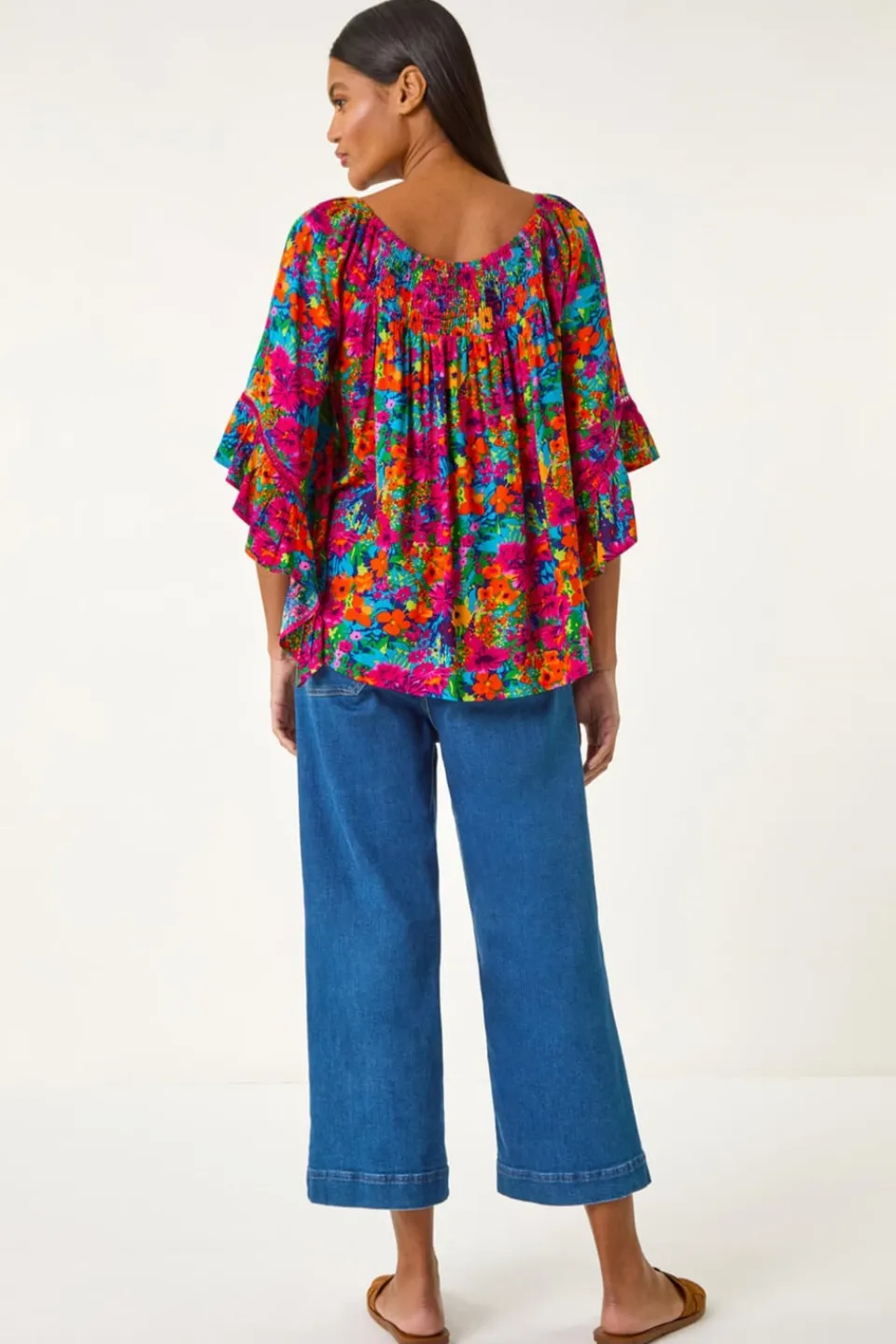 Tops>Roman Orange Floral Print Bardot Top
