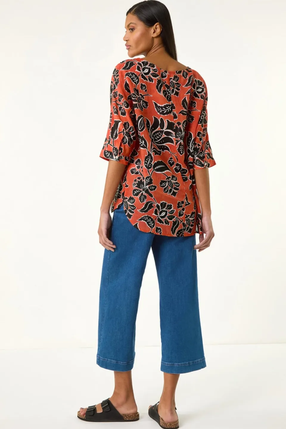 Tops>Roman Orange Floral Print Tunic Top