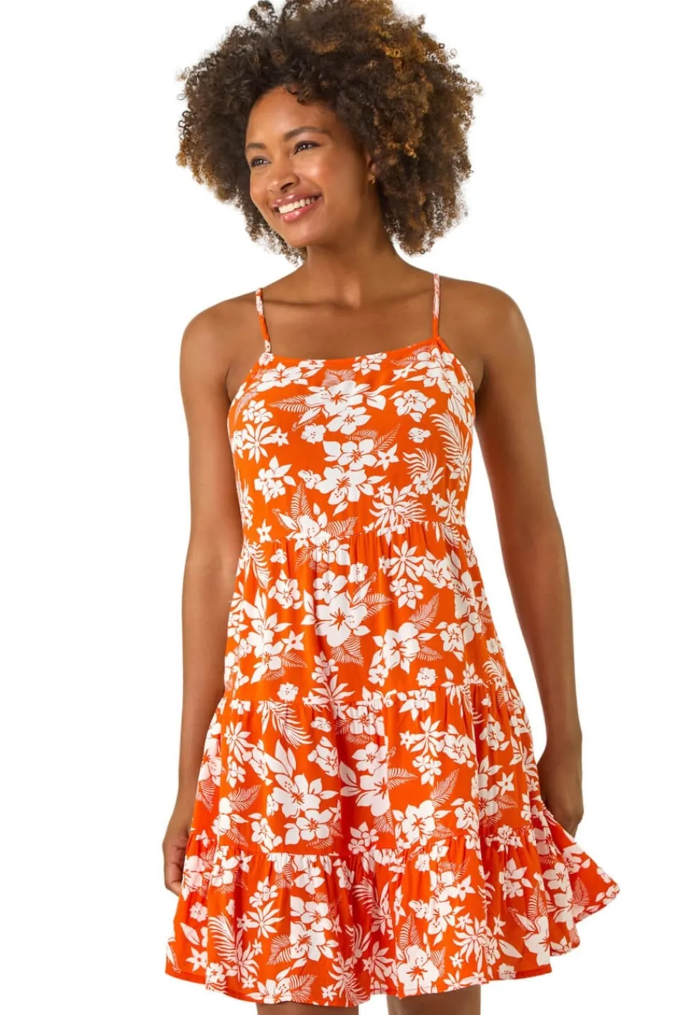 Dresses>Roman Orange Floral Print Strappy Sundress