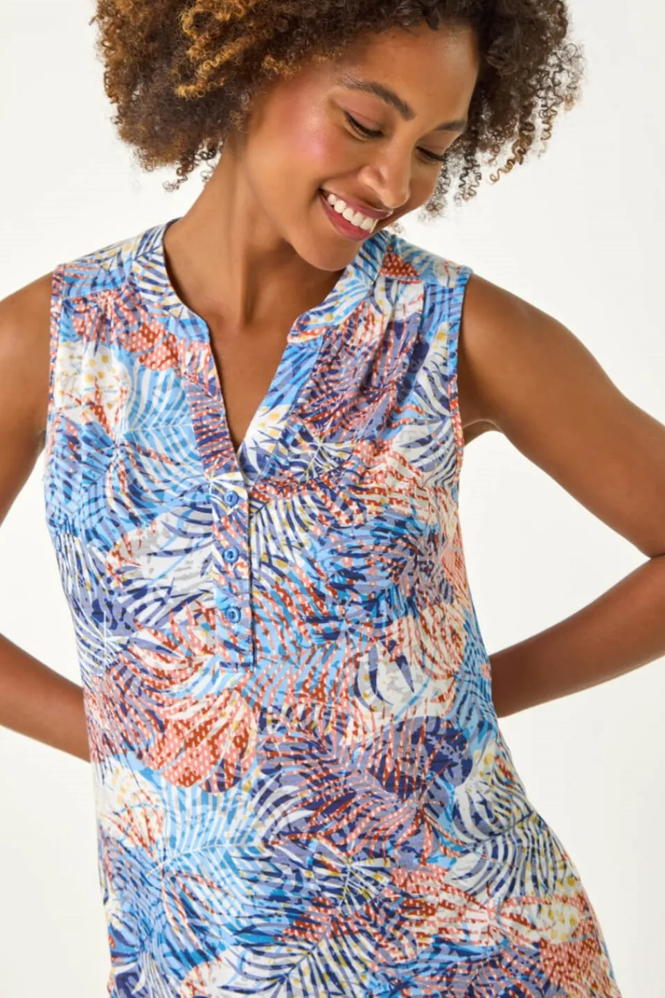 Tops>Roman Orange Leaf Burnout Print Vest Top