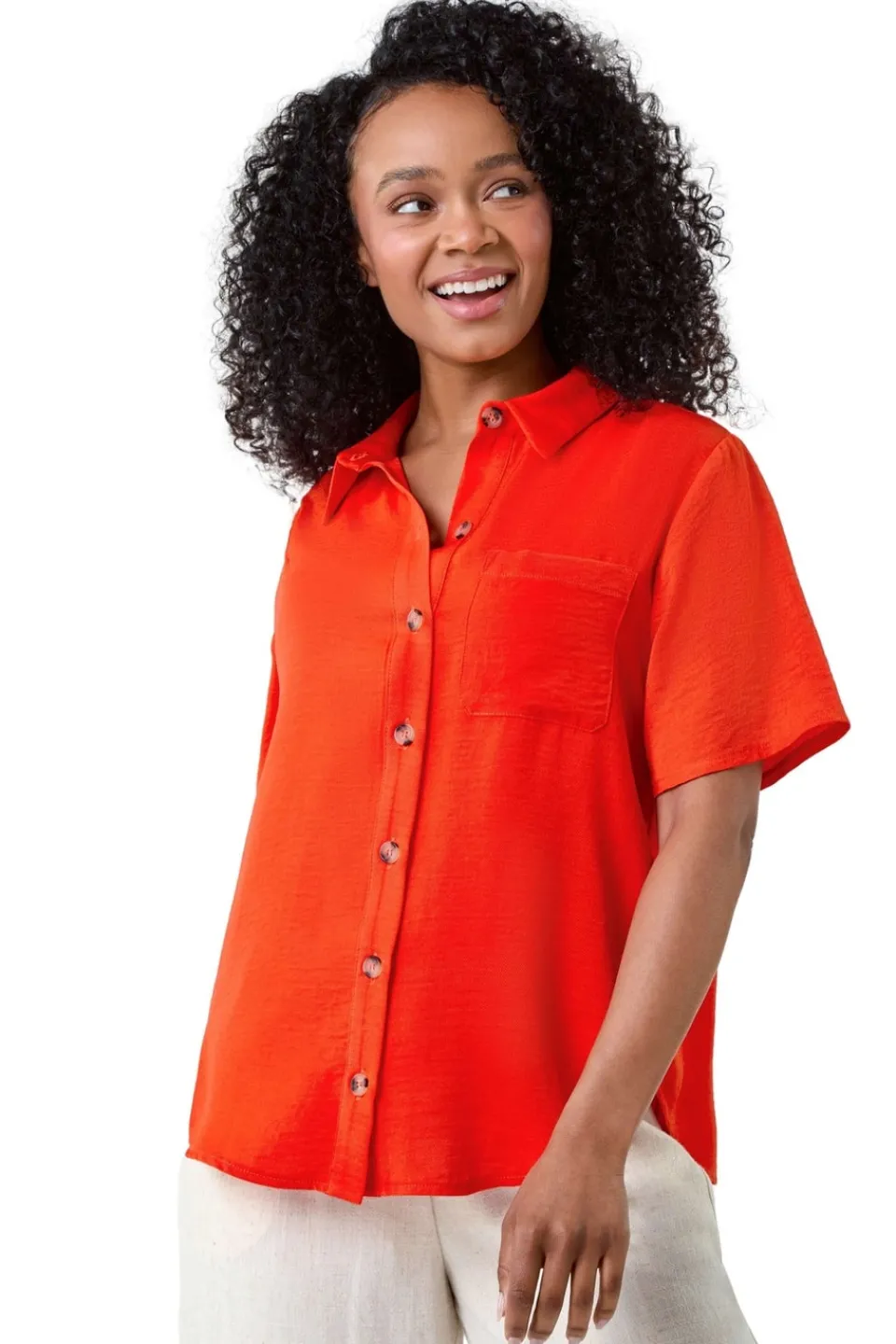 Tops>Roman Orange Petite Button Up Pocket Shirt
