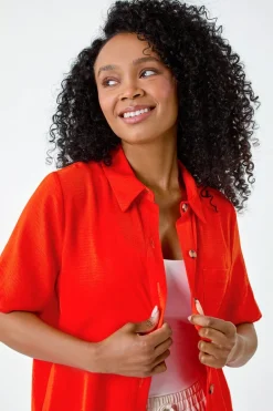 Tops>Roman Orange Petite Button Up Pocket Shirt
