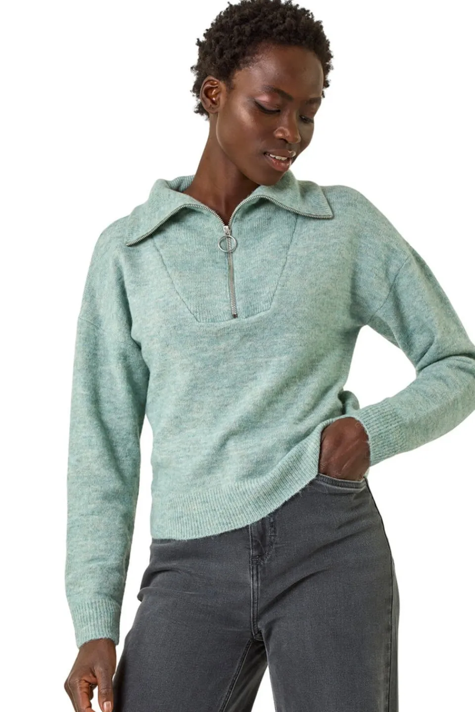 Knitwear>Roman Pale Blue Collar Zip Neck PaleBlue