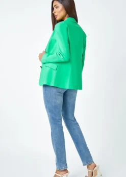 Coats & Jackets>Roman Pale Green Button Detail Stretch Blazer PaleGreen