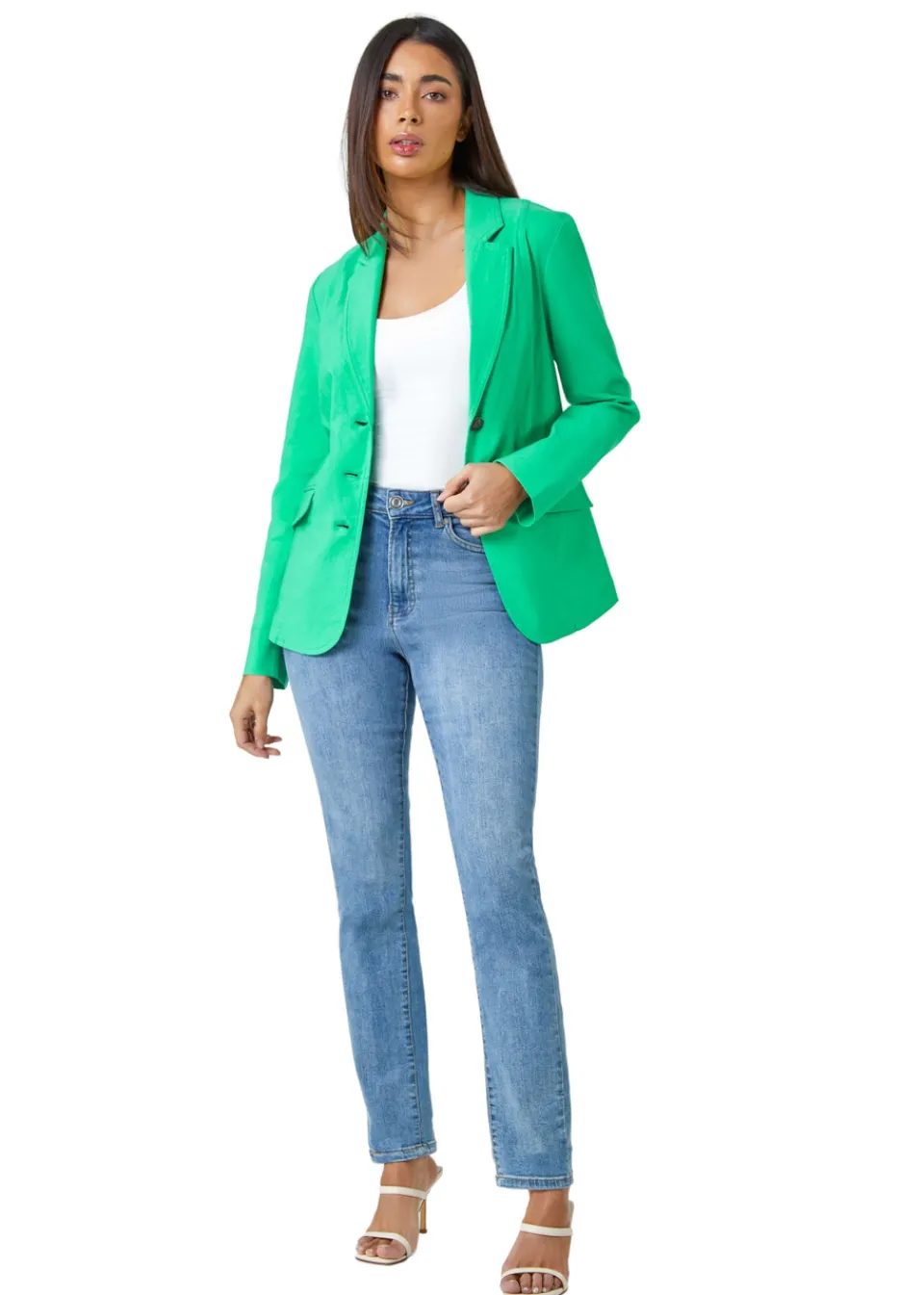 Coats & Jackets>Roman Pale Green Button Detail Stretch Blazer PaleGreen