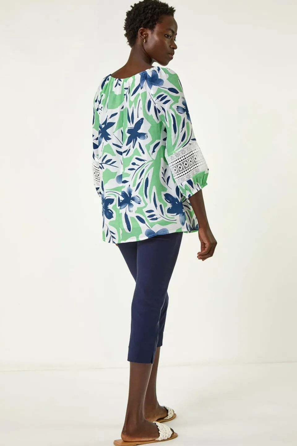 Tops>Roman Pale Green Floral Print Tie Front Top