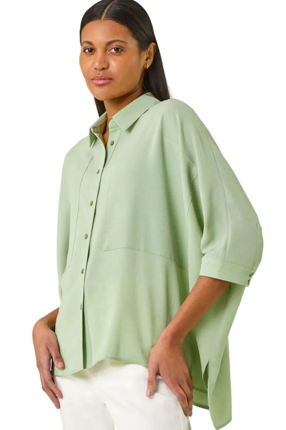 Tops>Roman Pale Green Relaxed Smart Stretch Shirt