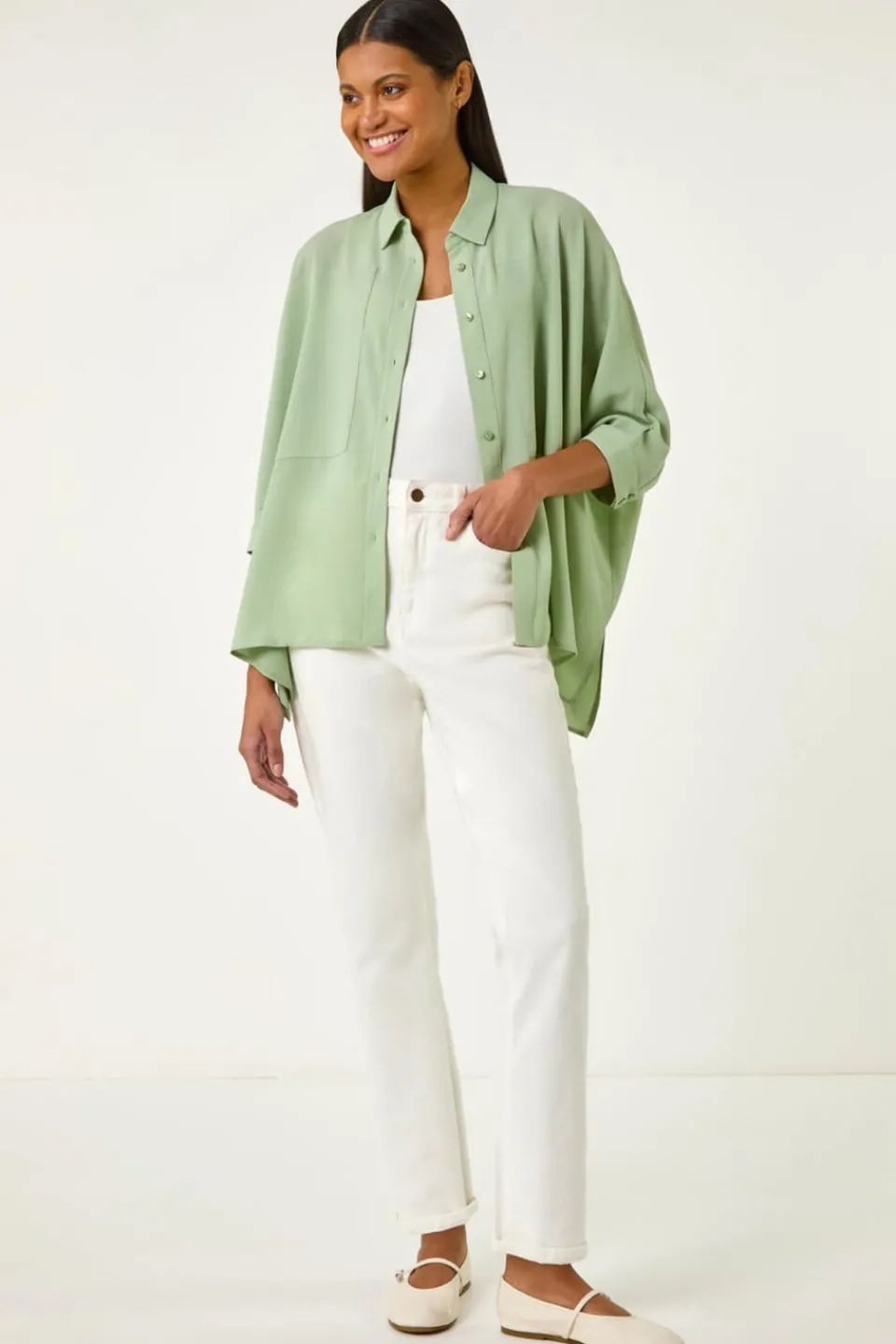 Tops>Roman Pale Green Relaxed Smart Stretch Shirt
