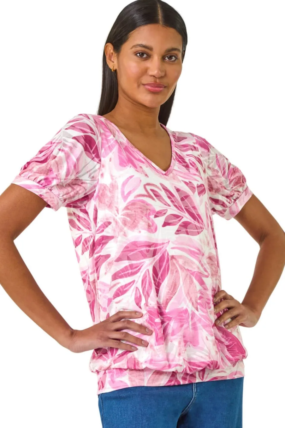 Tops>Roman Pale Pink Floral Print Burnout V-Neck Top