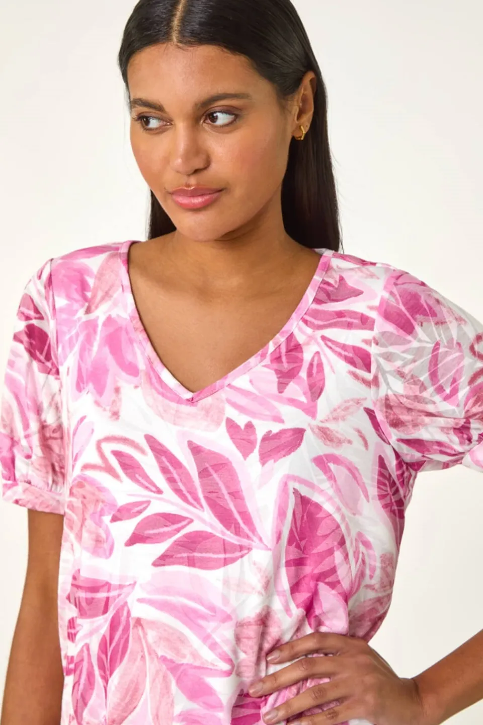 Tops>Roman Pale Pink Floral Print Burnout V-Neck Top