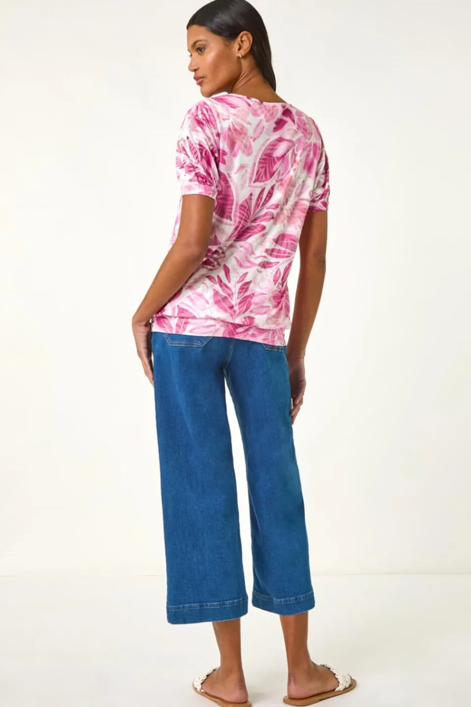 Tops>Roman Pale Pink Floral Print Burnout V-Neck Top
