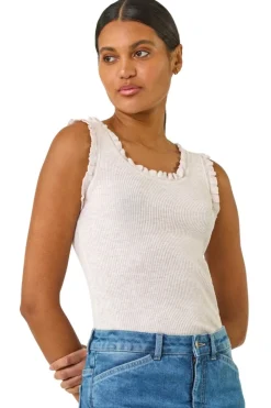 Tops>Roman Pale Pink Fluted Detail Knitted Vest