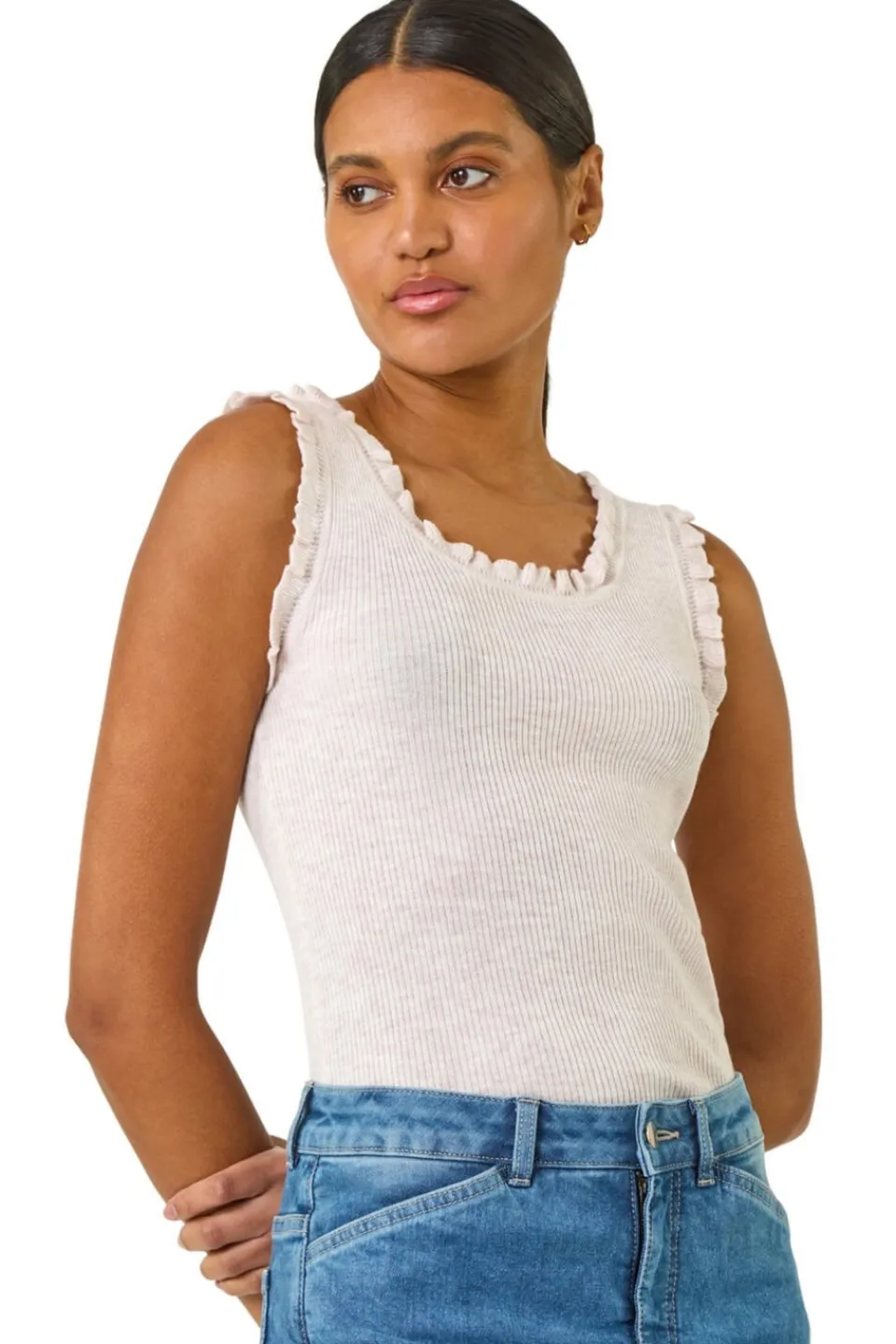 Tops>Roman Pale Pink Fluted Detail Knitted Vest