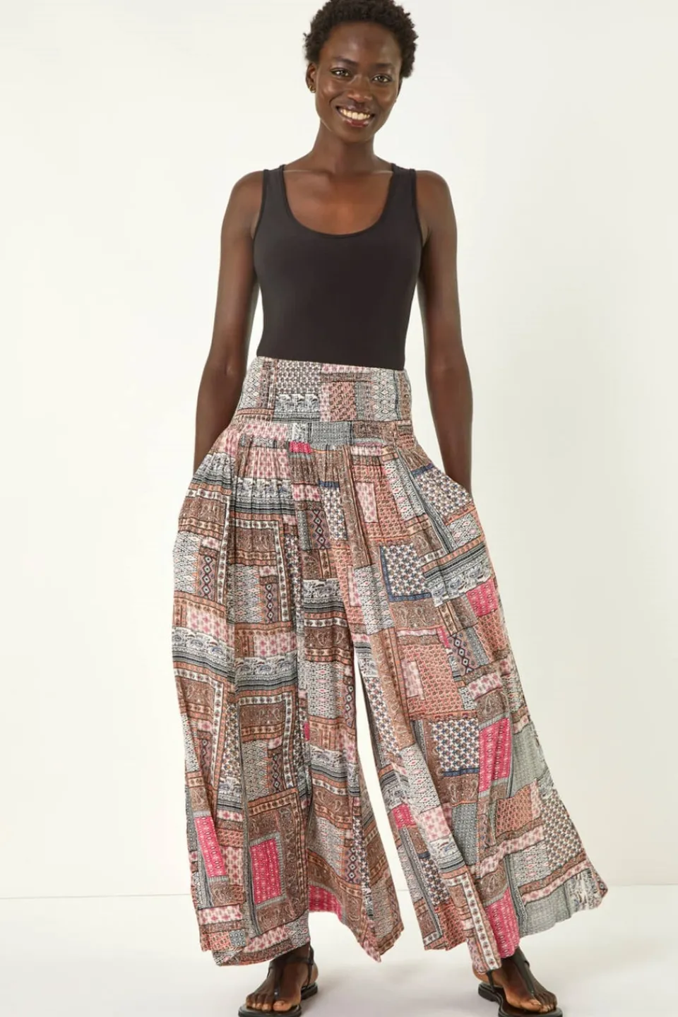 Trousers>Roman Pale Pink Patchwork Wide Leg Palazzo Trouser