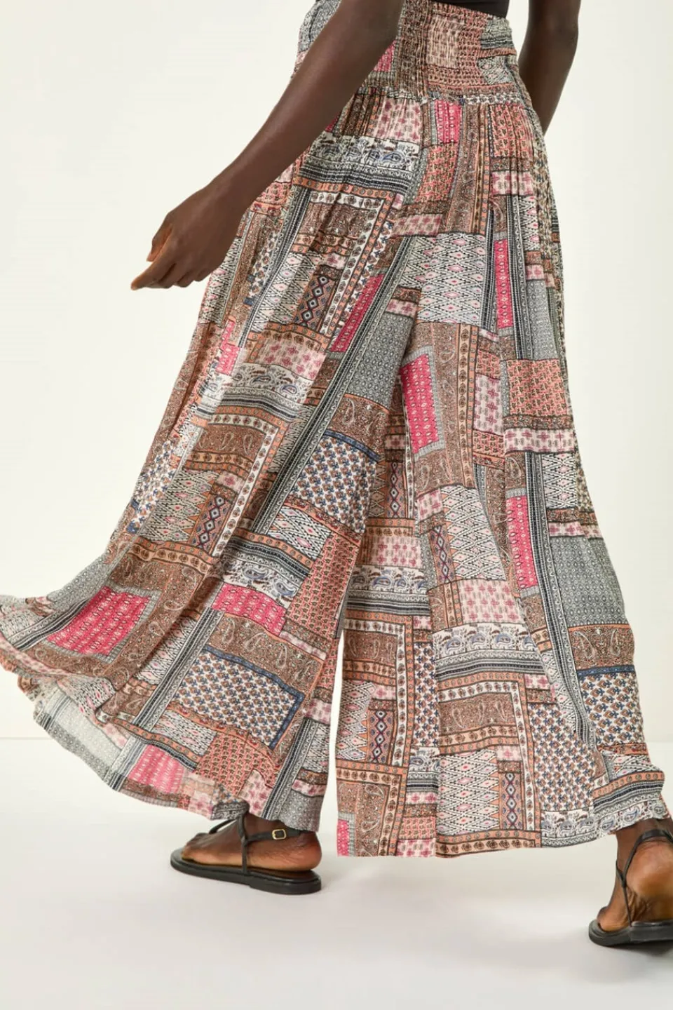 Trousers>Roman Pale Pink Patchwork Wide Leg Palazzo Trouser
