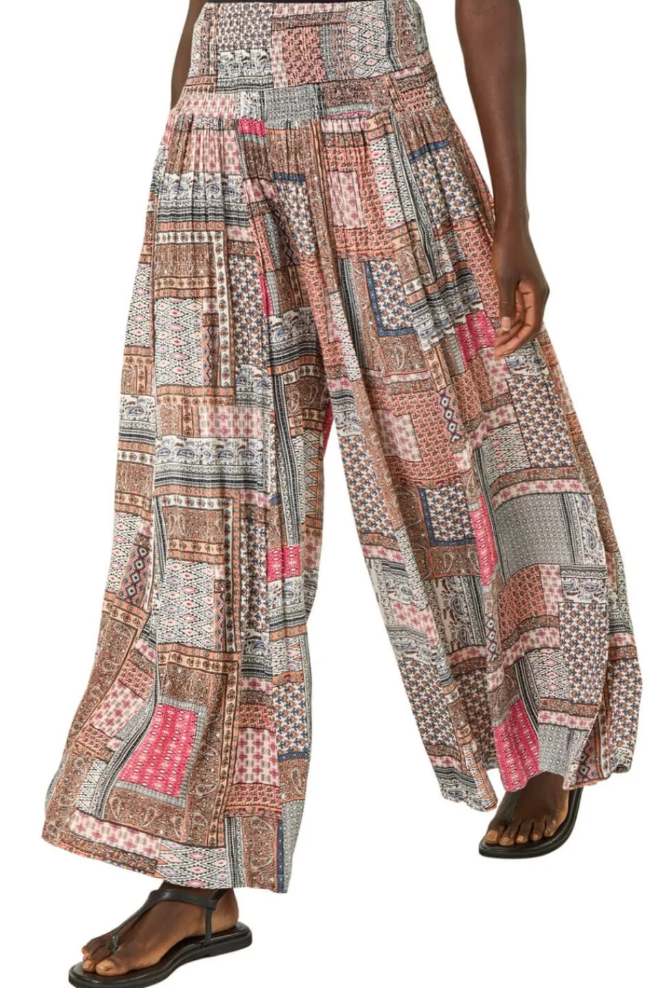 Trousers>Roman Pale Pink Patchwork Wide Leg Palazzo Trouser