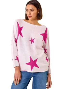 Tops>Roman Pale Star Jacquard Jumper Pink