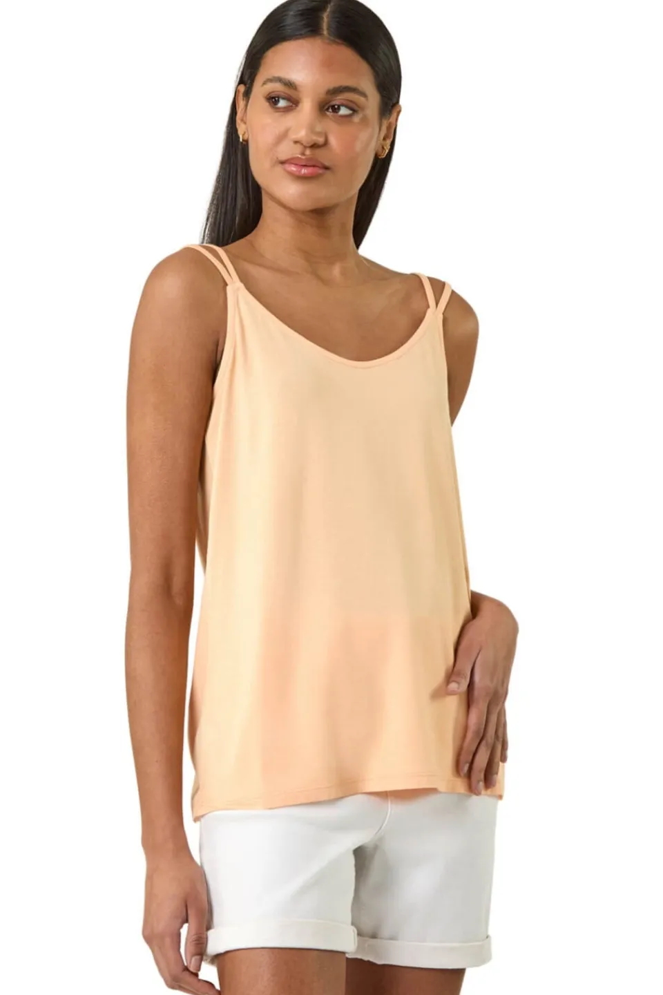 Tops>Roman Peach Double Strap Stretch Vest Top