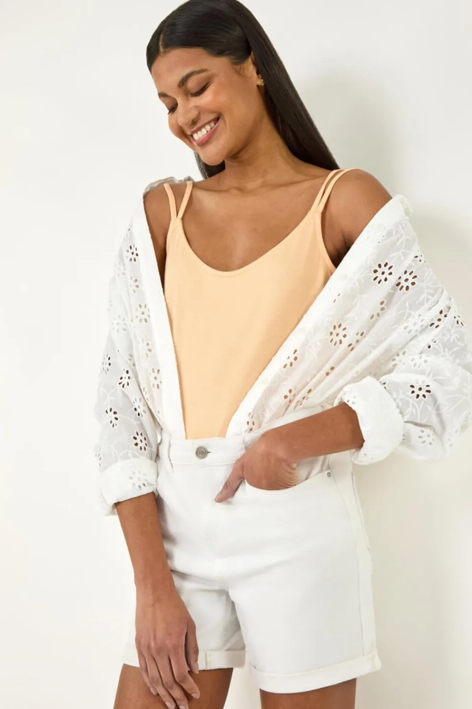 Tops>Roman Peach Double Strap Stretch Vest Top