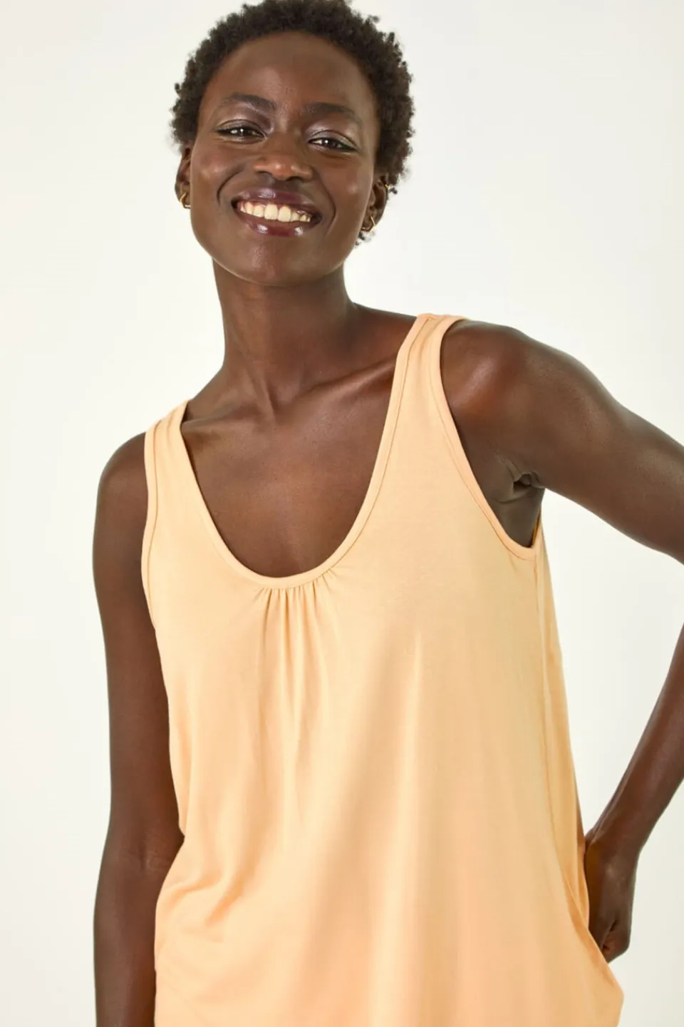 Tops>Roman Peach V Neck Stretch Jersey Vest Top