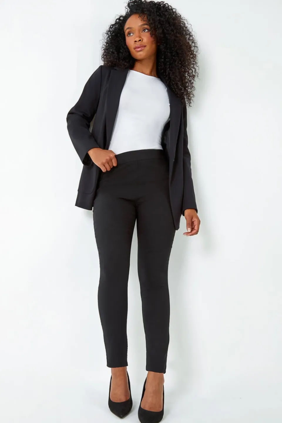 Trousers>Roman Petite Black Mock Pocket Stretch Trouser
