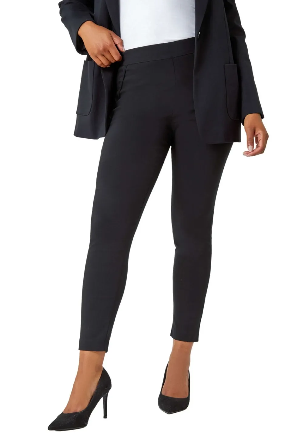 Trousers>Roman Petite Black Mock Pocket Stretch Trouser