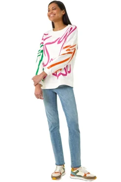 Tops>Roman Pink Abstract Print Sweatshirt
