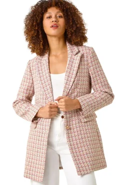 Coats & Jackets>Roman Pink Check Single Breasted Boucle Jacket